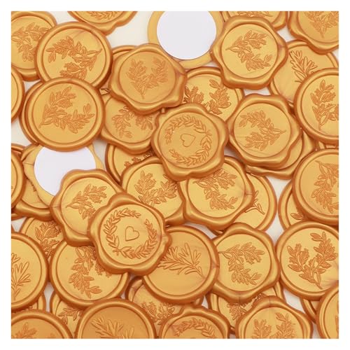 TYLPFH 100Pcs Gold Wax Seal Stickers Adhesive Envelope Wax Stickers (Rosemary, Eucalyptus Leaves, Olive Leaves, Heart)