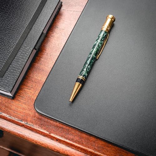 Dacasso 17” x 14” Classic Black Leather Conference Pad w/Pen Well - Luxury Leather Desk Blotter for Writing - Padded Executive Table Surface Protector