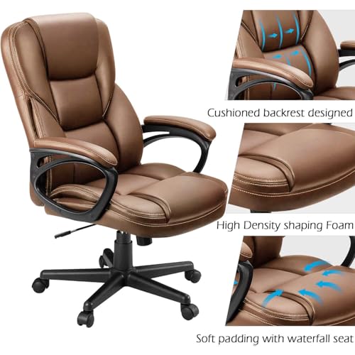 Furmax Office Executive Chair High Back Adjustable Managerial Home Desk Chair, Swivel Computer PU Leather Chair with Lumbar Support (1, Light Brown)