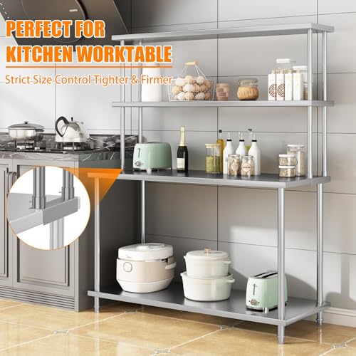 FinerFurnis Heavy Duty Stainless Steel Laboratory Workbench – 2-Tier Overshelf, 60x12 in Adjustable Metal Shelf, 99 cm High – Supports 360+220 lb, Easy to Assemble & Clean – For Lab, Workshop, Kitchen