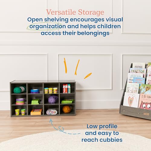 ECR4Kids Streamline 12 Cubby Tray Storage Cabinet, 3x4, Classroom Furniture, Grey Wash
