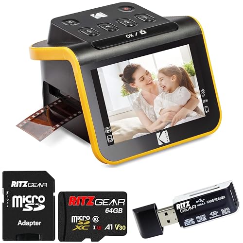 Kodak Slide N Scan Digital Film Scanner 5"" Screen - Negative Film and Slide Digitzer, Convert Color & B&W Negatives & 35mm, 126mm, 110 mm Film to 22MP JPEGs with 64GB SD Card & Card Reader, Black