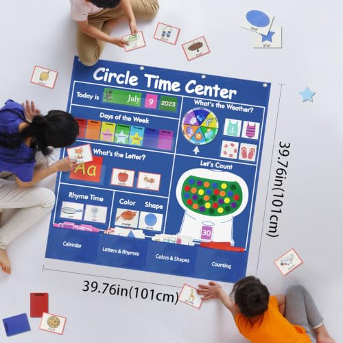 Daily Learning Center Pocket Chart Set for Classroom Routines, Calendar Weather and Counting Board with Card Pockets for Group Lessons Daily Learning Board Pocket Chart Center Calendar Letter