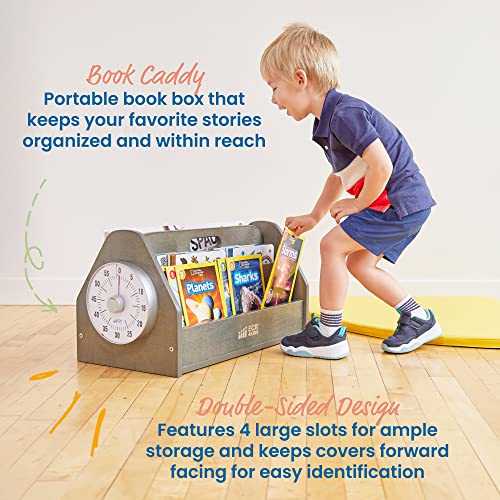 ECR4Kids Double-Sided Book Caddy with Countdown Timer, Portable Library, Grey Wash