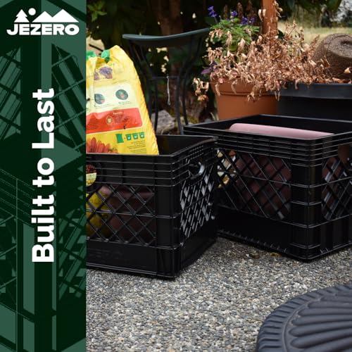 JEZERO 20 Quart 2-Pack Heavy Duty Plastic Crate | Stackable Multi-Purpose Storage Bin for Garage, Home, Office, Groceries, Outdoor, Camping & Kayaking | Black Utility Tote, 17" x 13" x 11"
