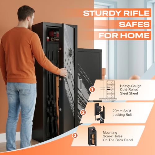 KAER 2026 8-10 Cabinet Safe for Rifles and Pistols, Quick Access Home Gun Rifle Safe and Storage Gun Locker Cabinet with 4 Pistol Pouches and Removable Shelf for Shotgun, Firearm, Ammo