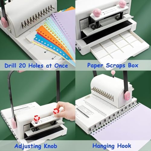 Manual Double-Spiral Punch Binder,20-Sheet,Extended Ruler,Pressure Ring Adjustment,Round Hole,for Schools, Offices, Businesses