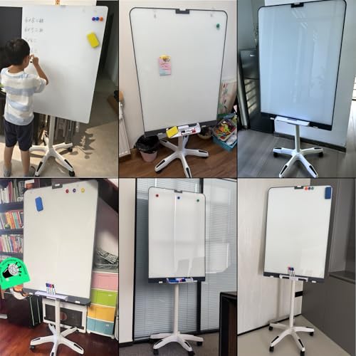 Rolling Whiteboard Magnetic, Dry Erase Board with Stand, Standing White Board on Wheels, Adjustable Height(Gray,60x90cm/24x35in)