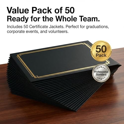 PaperDirect Black Certificate Jackets - Pack of 50, 9.5 x 12, Gold Double Foil Border - Perfect for Diplomas, Employee Recognition, Volunteer Appreciation, Award Ceremonies, Birthdays