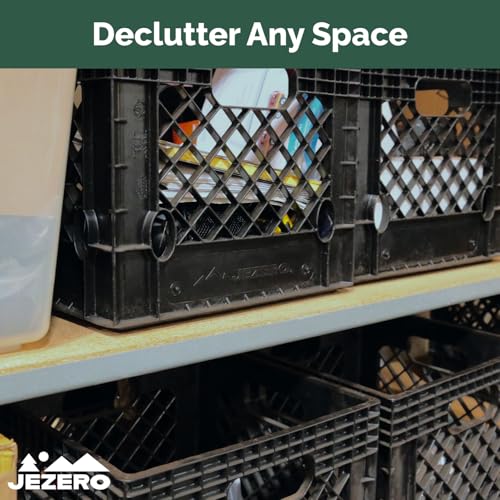 JEZERO Heavy-Duty Commercial Utility Crate | Made from Durable Recyclable HDPE | Impact-Resistant Storage Crate for Heavy Loads | 19" x 13" x 11", 24 Quart, 4-Pack