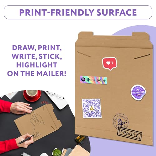 APQ Supply Natural Brown Tab Lock Rigid Mailers, 12.75 x 15 Inch. Pack of 100 Cardboard Envelopes for Photos, Documents. Sturdy Stay Flat Mailers with Tab Lock Closure. Hard Rigid Shipping Envelopes
