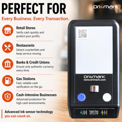 Dri Mark Flash Test 2 Pack Counterfeit Bill Detector, 3 Easy Tests in One Small Device, Watermark, Ink, Security Strip, Fast Money Checker, Fake Currency Detection Machine, Maintenance Free - 2 Pack