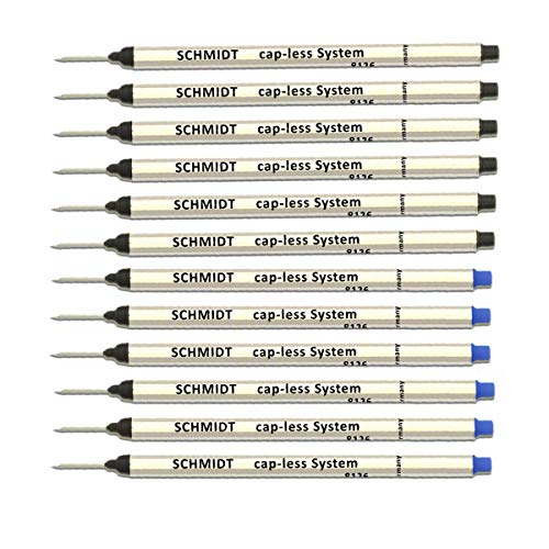 Schmidt 8126 Long Capless System Rollerball Refill Black(6), Blue(6) Fine Tip (0.6mm)- Pack of 12