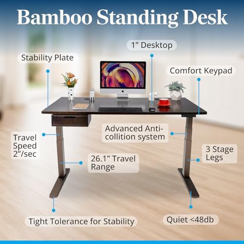 UPLIFT DESK Dark Bamboo (42 x 30 inch) Standing Desk 2-Leg V3 Adjustable Stand Up C-Frame (Black), Advanced Keypad, Wire Grommets, Wire Tray, Rocker Board
