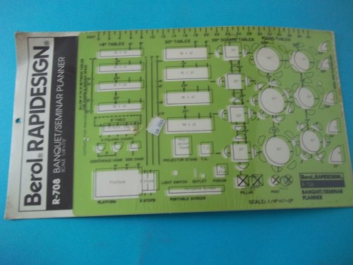 RapiDesign Berol R-708 Technical Drawing Template Banquet Seminar Planner Scale 1/4" = 1'0" Made in USA