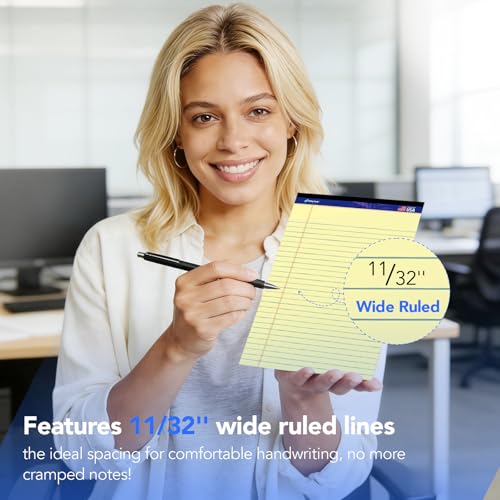 WritePads Legal note pads 8.5"x14" Legal Pads,Wide Ruled,Canary Paper,12 Pack,50 Sheets Per Writing Pad,Micro perforated Writing Pad,BL-LCY50W-12PAD