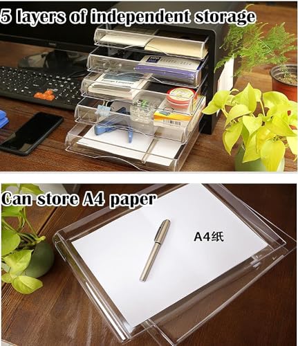 NUHSLF Multi Layer Transparent Drawer File Cabinet for A4 Office Storage White (Blue-One Size)