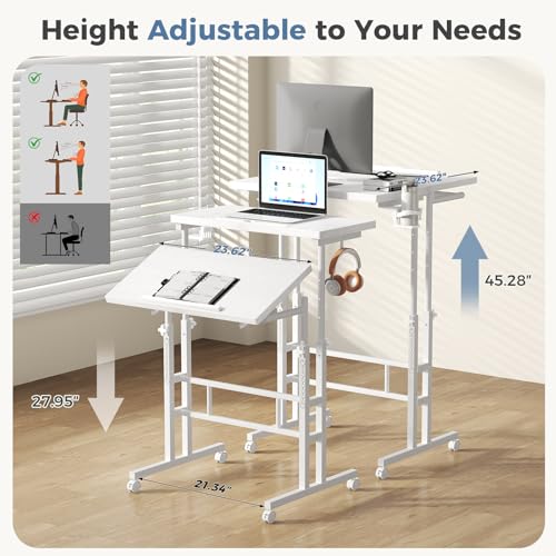 DUMOS Rolling Standing Desk, Walking Pad Desk, Split Top Computer Cart