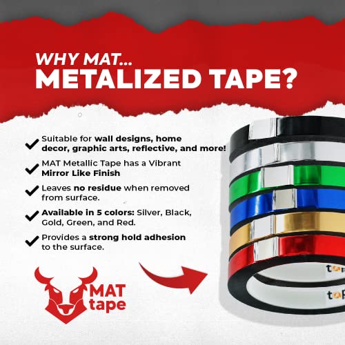 MAT Metalized Polyester Mylar Film Tape, Silver - 6 inch x 72 yds. Decor Tape for Detailing Accent Wall, Graphic Arts, Car and Boat Trim - Vibrant Mirror Like Finish