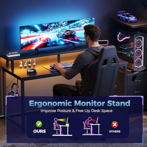 DUMOS 59” Reversible Gaming Computer Desk with Drawers and Power Outlet