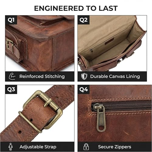 cuero Leather Messenger Bag for Men, 18 Inch Laptop Crossbody, Handmade Leather Shoulder Satchel Bag for Men, Full Grain Business Briefcase for Office/Work/Travel - Vintage Brown