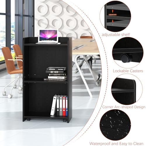 aboxoo Podium Stand - Portable Podium Stand with 4 Rolling Wheels, Pulpits for Churches with Adjustable Shelf, Hostess Stand, Mobile Teacher lecterns & podiums for Church, Classroom, Office (Black)