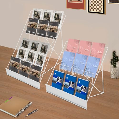 Book Display Rack 2-Piece Set Freestanding Iron Storage 4 and 6 Tier