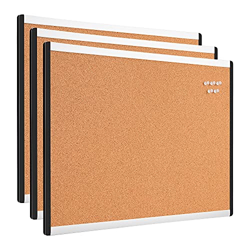 Amazon Basics Cork Bulletin Board, 17" x 23", Pin Board for Office & Home, Wall Organizer with Aluminum Frame, Lightweight, Easy to Install, 3-Pack