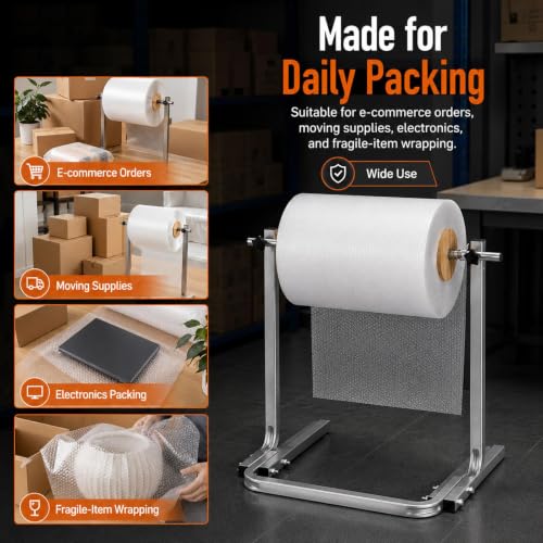 RKXKJ Bubble Wrap Roll Dispenser, Manual Bubble Cushioning Wrap Foam Holder, with Wooden Side Guides and Quick-Change Knobs, Positioning Baffle, for Warehouse Shipping and Moving Supplies 60cm