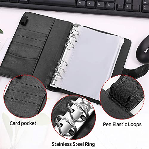 ONMYJFD A6 PU Leather Binder Budget Cash Envelopes System Planner Organizer with 12pcs Binder Clear Zipper Pockets and Label Stickers(C)