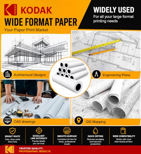 KODAK Wide Format Paper 36" x 300 FT 20# CAD Bond, 2" Core, 2 Rolls/Ctn