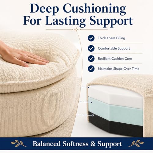 HOYOC Plush Ottoman Foot Rest, Upholstered Pouf Foot Stool with Soft Polyester Fabric, No Assembly Footrest Pedal for Couch, Sofa, Living Room, Bedroom & Office,Blue Gray