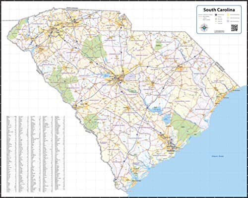 South Carolina Laminated Wall Map (48" wide x 38" high)