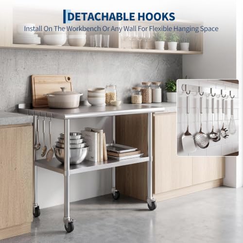 Garvee Stainless Steel Table with Wheels, 30x24 Inch Heavy Duty Prep Table