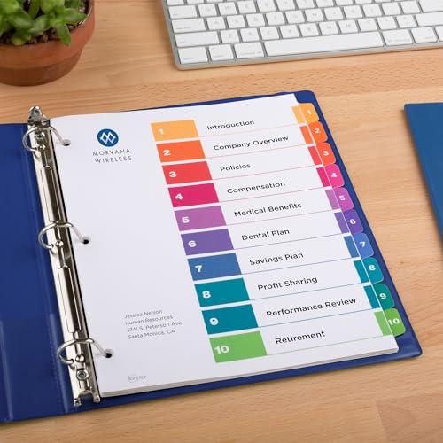 Avery® Table of Contents Dividers, 10-Tab, Multicolor, 24 Sets