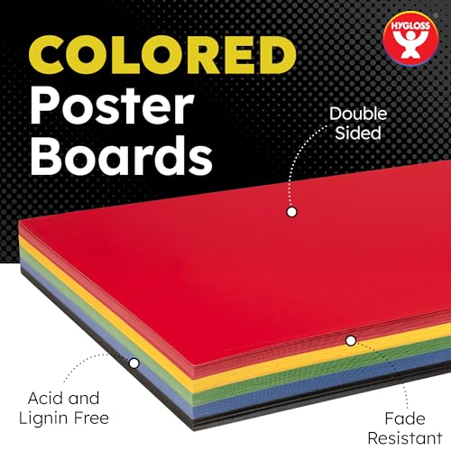 Hygloss Colored Poster Board 22 x 28, 25 Pack, Assorted Standard Colors