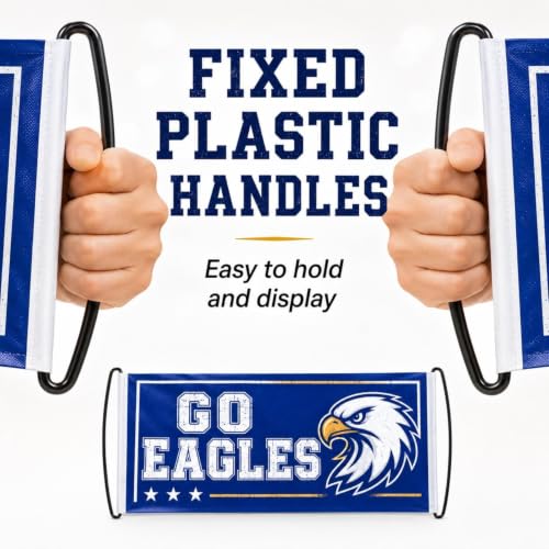 Custom Handheld Cheer Banners, Personalized School Spirit Vinyl Signs with Plastic Handles, Bulk Team Banner Set of 10+, VP34181, Pack of 50, 24" × 9.5" Inches