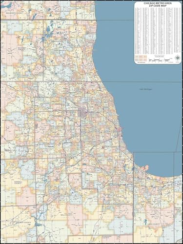 Chicago Metro Area ZIP Code Laminated Wall Print (42” wide x 56” high)