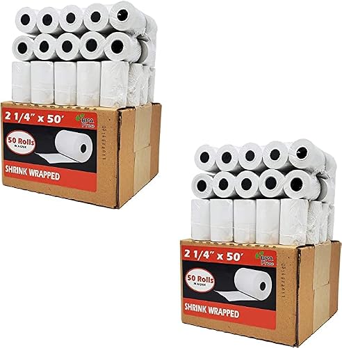 (100 Rolls) 2 1/4 x 50 Thermal Paper Receipt Rolls 2.25 x 50 ft POS Cash Register fits all Credit Card Terminals Verifone VX520 Ingenico ICT220 ICT220 ICT250 FD400 BPA Free from BuyRegisterRolls