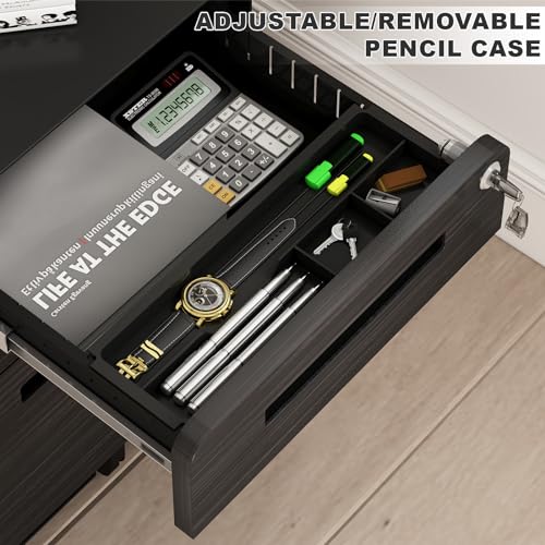 soges 3 Drawer Mobile Metal File Cabinet with Lock, Versatile Filing Cabinet Under Desk for Legal/Letter/A4 Storage, Full Assembled Except Casters, for Home Office (Wood Black)