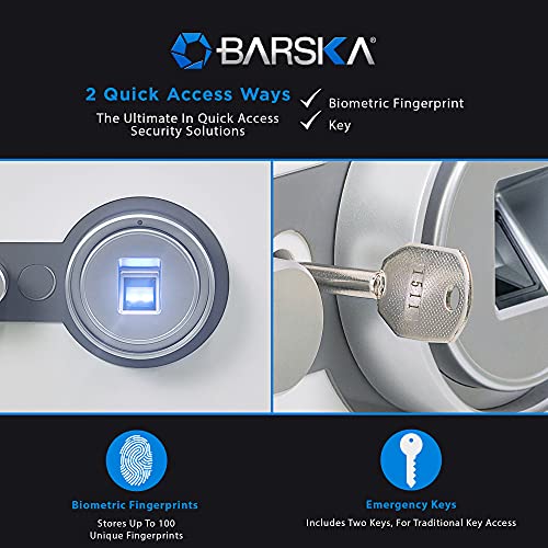 Barska 4.48 Cu. Ft. Biometric Fireproof Safe – White Fingerprint Security Safe 100-User Memory, Fire Rating 30 Min @ 1200°F, Steel Locking Bolts, Key Hooks & Carpeted Interior Fire Safe Jewelry