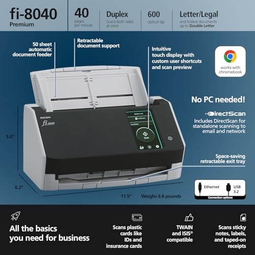 RICOH fi-8040 Premium Office & Desktop Document, Receipt, ID Card Scanner