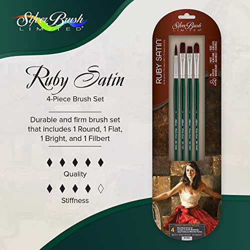 Silver Brush Limited Ruby Satin Mixed Media Variety Paintbrush Set, 4pc