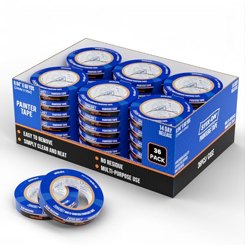 STIX-ON Painters Tape 1 inch Wide, 36 Roll Painting Tape, Blue Masking Tape for Painting Walls, DIY, Surface-Safe $ Residue-Free, Edge Paint, 0.94 Inch X 60 Yards X 36 Rolls, Bulk