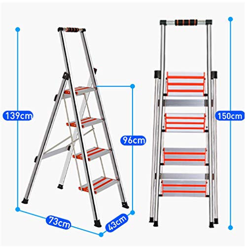 FLYIFE Step Stool Anti-Skid Three-Step Ladder, Stainless Steel Four-Step Ladder Two-Step Ladder Stool Kitchen Bathroom Footstool Room Decorate Stepladders Household Ladder/43 X 73 X 139Cm
