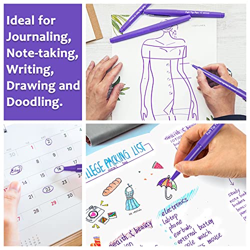 Lelix Felt Tip Pens, 40 Purple Pens, 0.7mm Medium Point, Felt Tip Markers Pens for Journaling, Writing, Note Taking, Planner, Perfect for Art Office and School Supplies