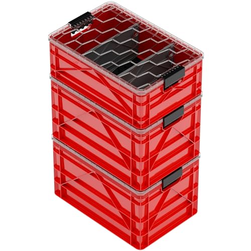 SIDIO Pro Pack, HD Stackable Storage Bins with Lids & Dividers, Red