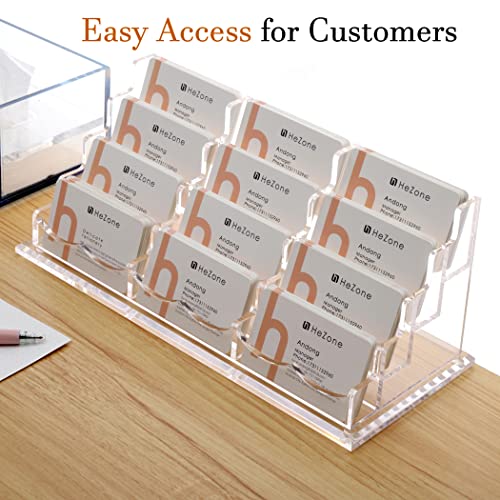 HeZone Business Card Holder Display for Desk, 12 Slot 4 Tier Multiple-Clear Acrylic Business Card Stand Set, Holds Approximately 600 Cards(12 Cell H)