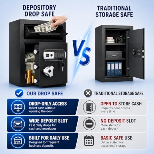 SAPITAL 2.8 CuFt Drop Safe for Business, Money Safe Box with Quick Place Drop Slot, Digital Keypad, Keys, Fireproof Bag, Anti-Fish Baffle, Cash Depository Safe for Business Retails Mail Church Home