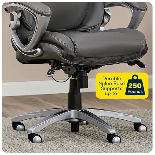 Scranton & Co Faux Leather Executive Office Chair, Gray Finish, AIR Technology Lumbar Support, Ergonomic Design with Adjustable Height and Tilt, Padded Armrests and Headrest, Office Desk Chair